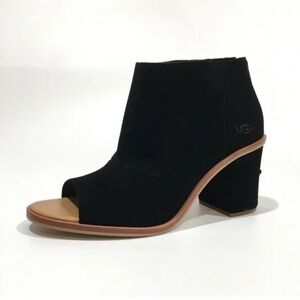 UGG Ginger Black Suede Open Toe Heeled Boots